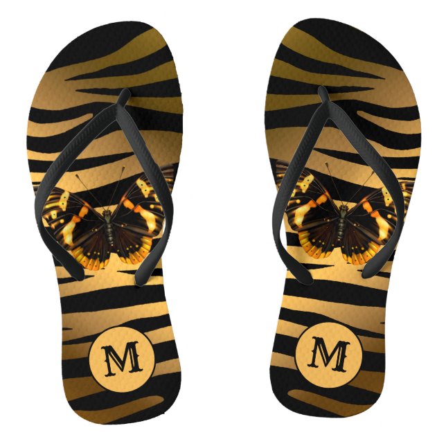Luxury Elegant Gold Monogrammed Tiger Flip Flops (Footbed)