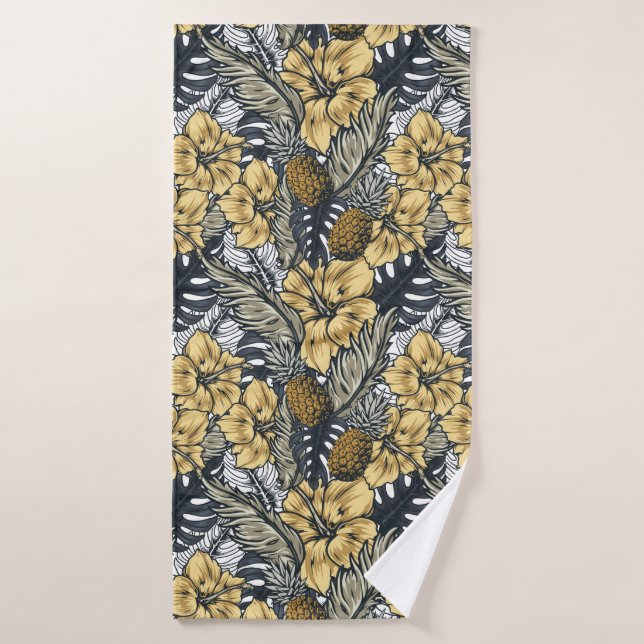 Luxury Elegant Gold N' Black Tropical Flowers Bath Towel (Bath Towel)