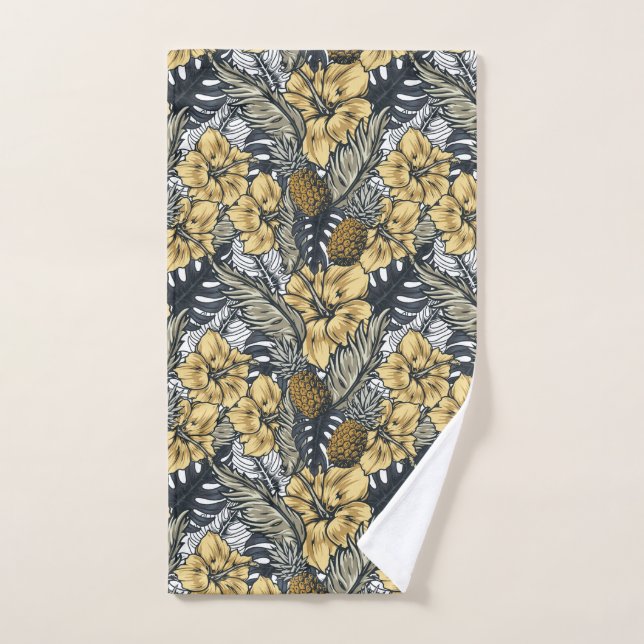 Luxury Elegant Gold N' Black Tropical Flowers Hand Towel (Hand Towel)
