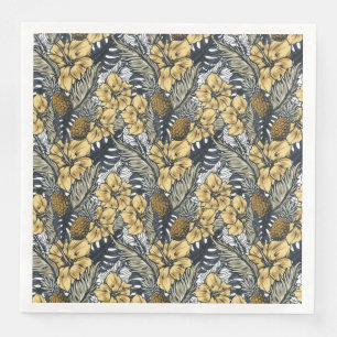 Luxury Elegant Gold N' Black Tropical Flowers Napkin
