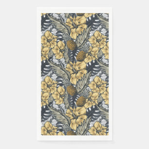 Luxury Elegant Gold N' Black Tropical Flowers Napkin