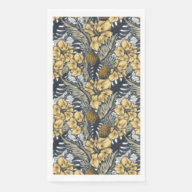 Luxury Elegant Gold N' Black Tropical Flowers Napkin (Front)
