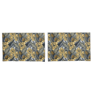 Luxury Elegant Gold N' Black Tropical Flowers Pillowcase