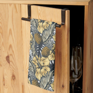 Luxury Elegant Gold N' Black Tropical Flowers Tea Towel