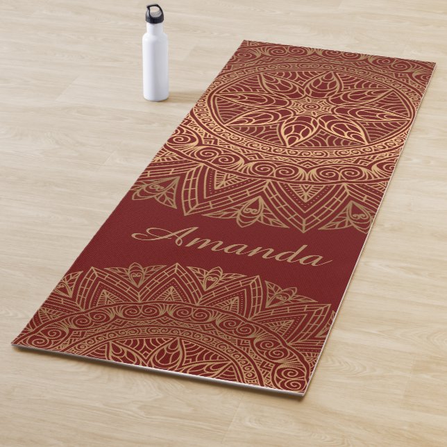 Luxury Elegant Gold Red Mandala Design Name  Yoga Mat (In Situ)
