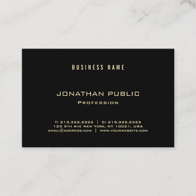 Luxury Elegant Gold Text Modern Professional Black Business Card (Front)
