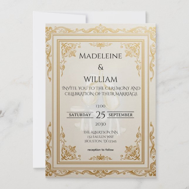 Luxury Elegant Gold Wedding Invitation (Front)
