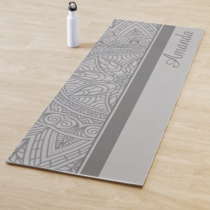 Luxury Elegant Grey Black Mandala Design Name  Yoga Mat