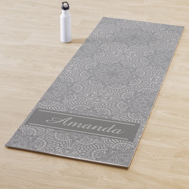 Luxury Elegant Grey Black Pattern Design Name  Yog Yoga Mat (In Situ)