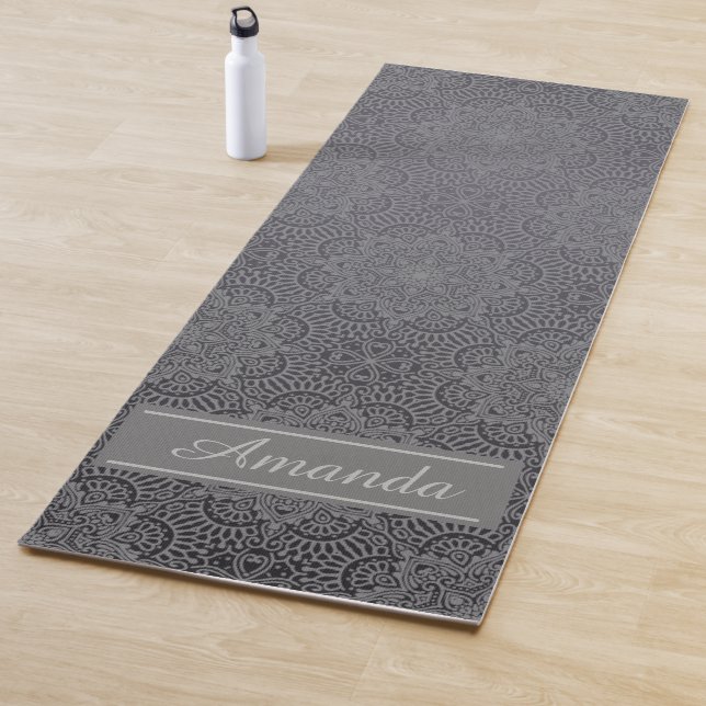 Luxury Elegant Grey Black Pattern Design Name  Yoga Mat (In Situ)
