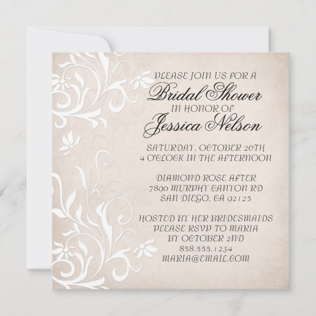 Luxury Elegant Light Beige Floral Shower Invite (Front)