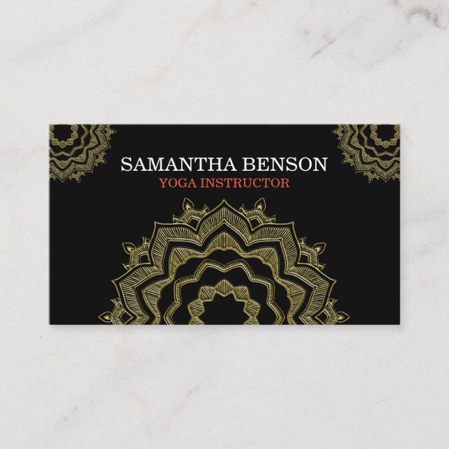 Luxury Elegant Mandala Lotus Logo Yoga Instructor Business Card (Front)