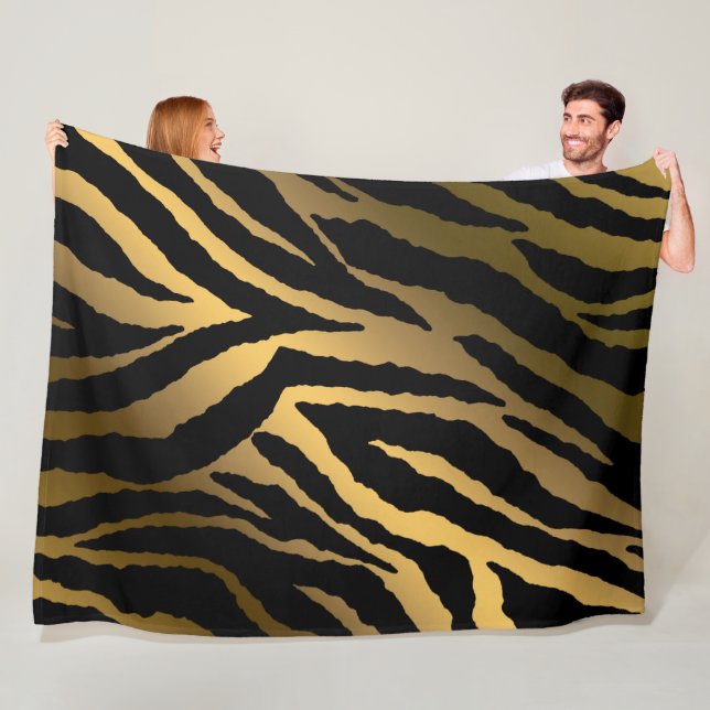 Luxury Elegant Modern Black Gold Line Fleece Blanket (In Situ)