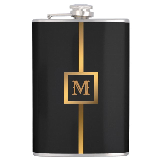 Luxury Elegant Modern Black Gold Marble Hip Flask (Front)