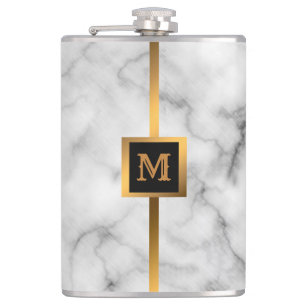 Luxury Elegant Modern Black Gold Marble Hip Flask