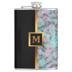 Luxury Elegant Modern Black Gold Marble Hip Flask