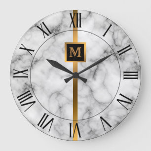 Luxury Elegant Modern Black Gold Marble Large Clock