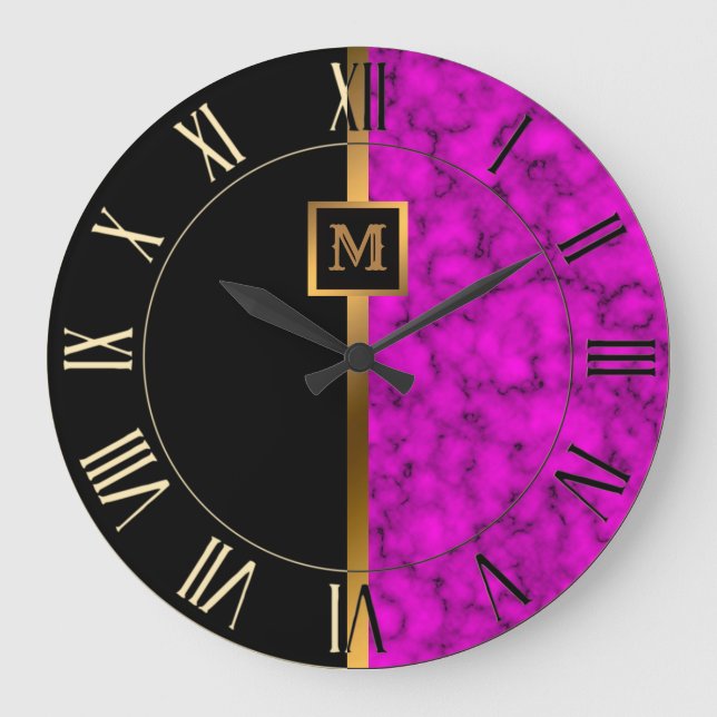 Luxury Elegant Modern Black Gold Marble Large Clock (Front)