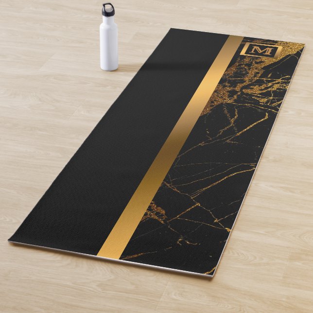 Luxury Elegant Modern Black Gold Marble Yoga Mat (In Situ)