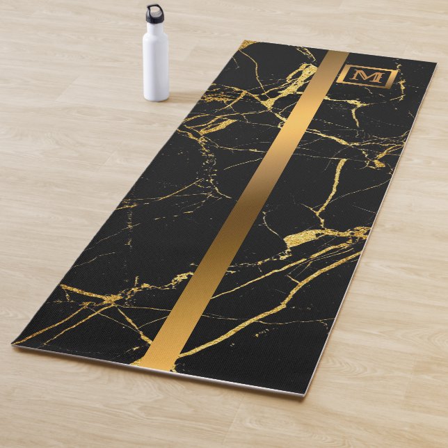 Luxury Elegant Modern Black Gold Marble Yoga Mat (In Situ)