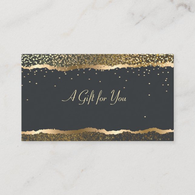 Luxury Elegant Modern Gold Confetti Black Discount Card (Front)