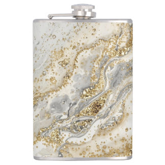 Luxury, Elegant, Modern Gold Grey Pattern Hip Flask
