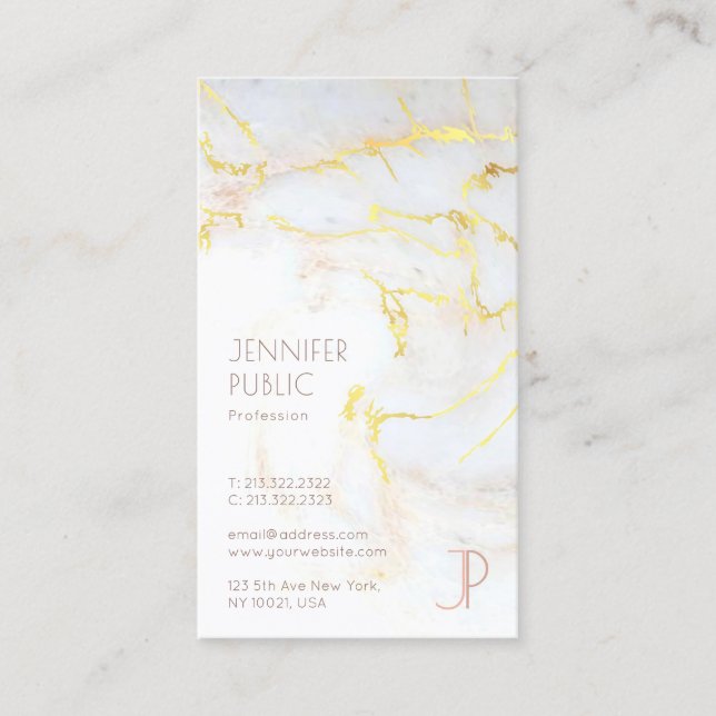 Luxury Elegant Modern Gold Marble Monogram Plain Business Card (Front)