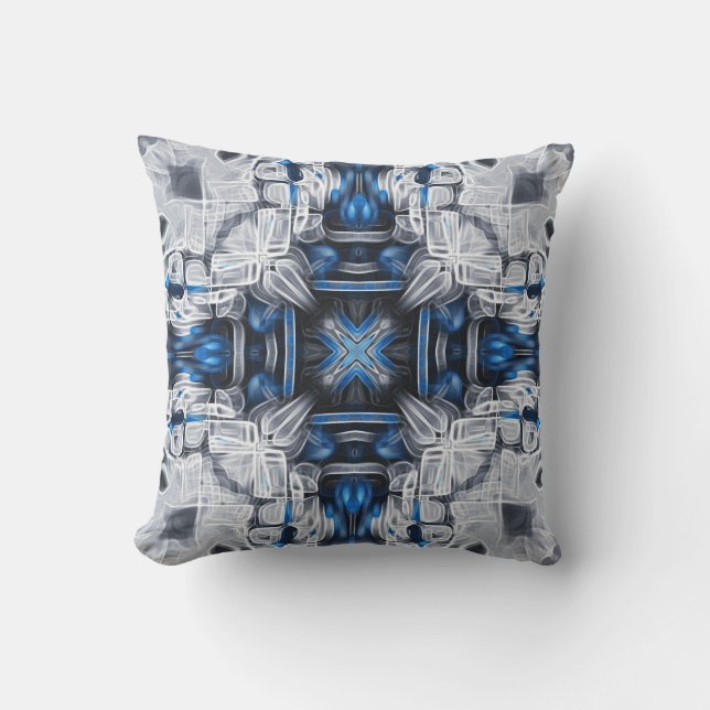 Luxury elegant, navy blue, grey, white pattern cushion (Front)