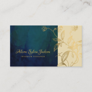 Luxury elegant navy gold custom interior designer business card