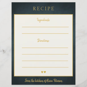 Luxury elegant navy gold typography recipe card