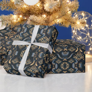 luxury elegant night blue pattern with gold wrapping paper
