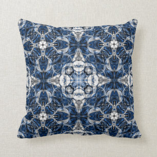 Luxury, elegant, ornamental navy blue and white cushion