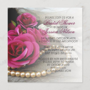 Luxury Elegant Pearls Rose Lace Shower Invite