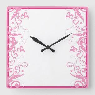 Luxury Elegant  Pink Flower Swirls Clock