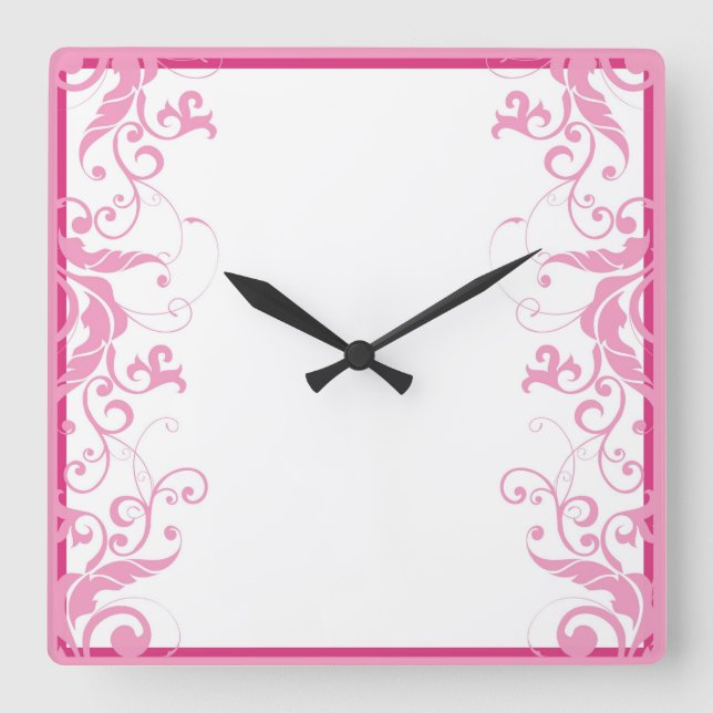 Luxury Elegant  Pink Flower Swirls Clock (Front)