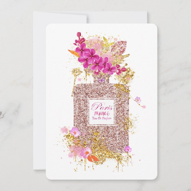 Luxury Elegant Pink Glitter Perfume Invitation (Front)
