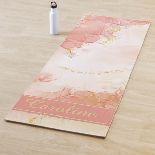 Luxury Elegant Pink Gold Marble Effect Name Yoga Mat