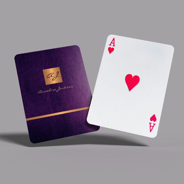 Luxury elegant purple and gold monogrammed modern playing cards (Creator Uploaded)