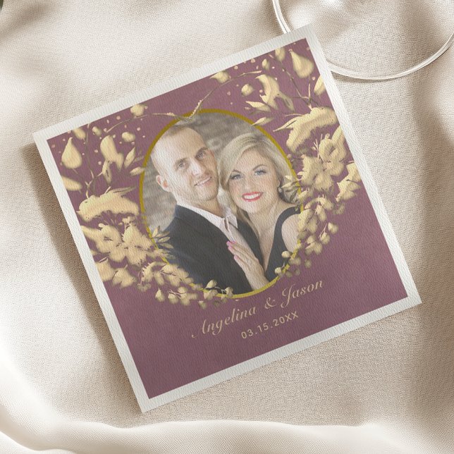 Luxury Elegant Purple and Gold Wedding Photo Napkin (Creator Uploaded)