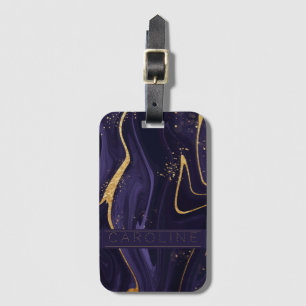 Luxury Elegant Purple Gold Marble Effect Name Luggage Tag