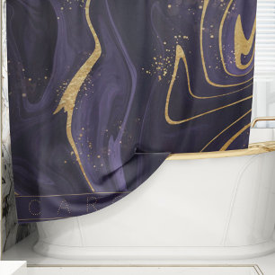 Luxury Elegant Purple Gold Marble Effect Name Show Shower Curtain