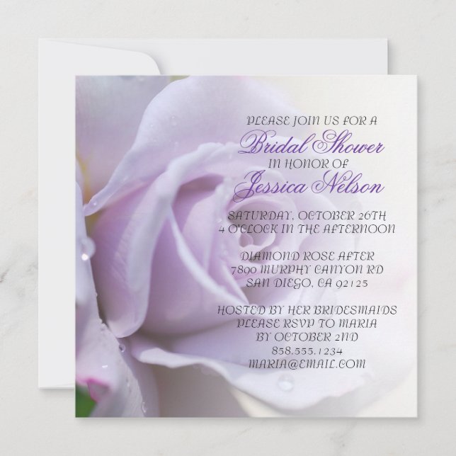 Luxury Elegant Purple Rose Wedding Shower Invite (Front)