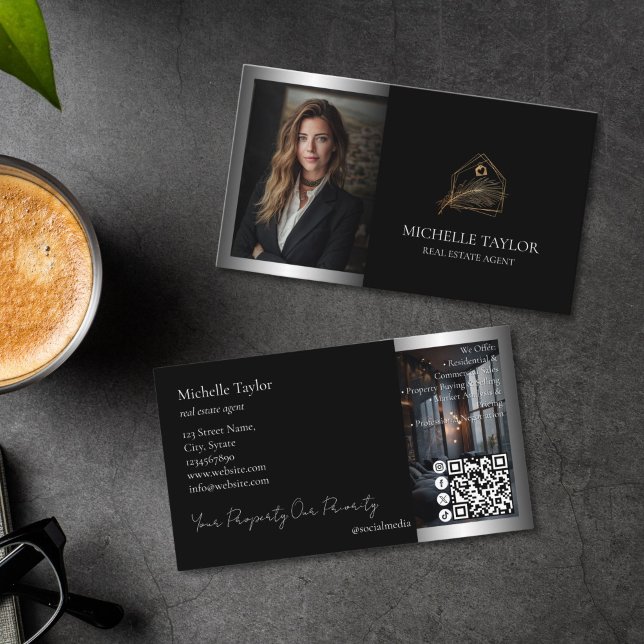 Luxury Elegant Real Estate Realtor Photo Gold Business Card (luxury realtor business card)