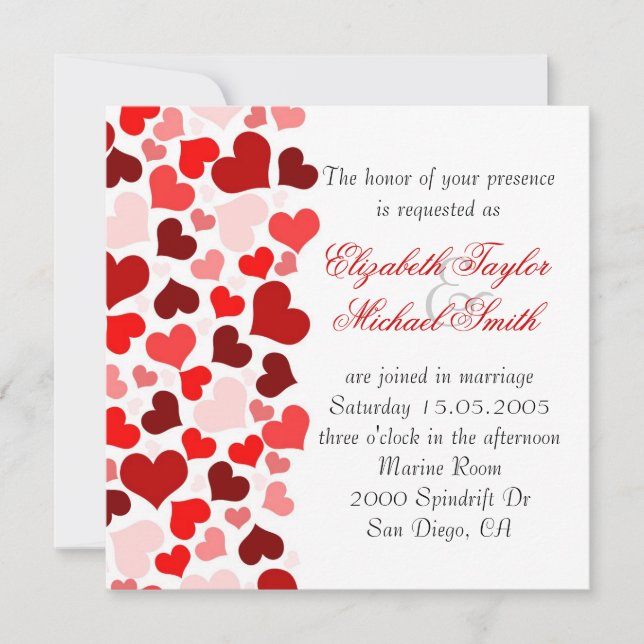 Luxury Elegant Red Hearts Wedding Invite (Front)