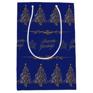 Luxury Elegant Royal Blue Gold Christmas Tree Medium Gift Bag