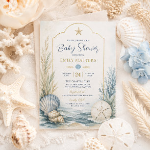 Luxury Elegant Seashells Coastal Baby Shower Invitation