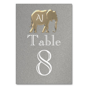 Luxury Elegant Silver and Gold Elephant Wedding Table Number