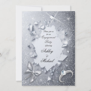 luxury elegant silver glitter engagement party invitation