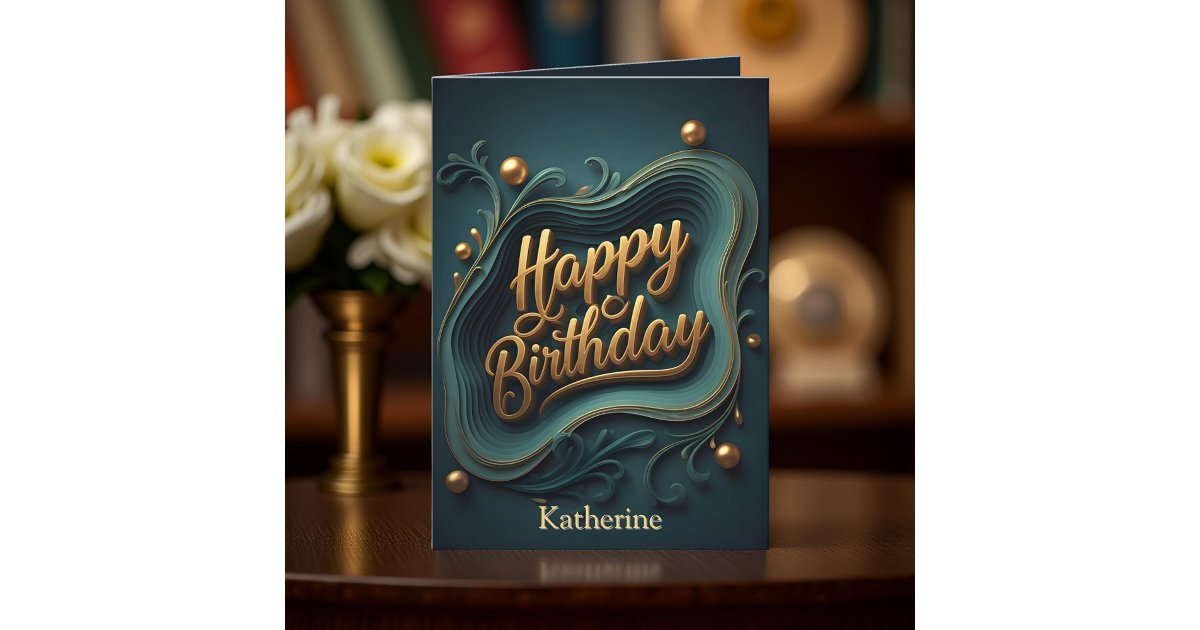 Luxury Elegant Teal and Gold Birthday Card | Zazzle