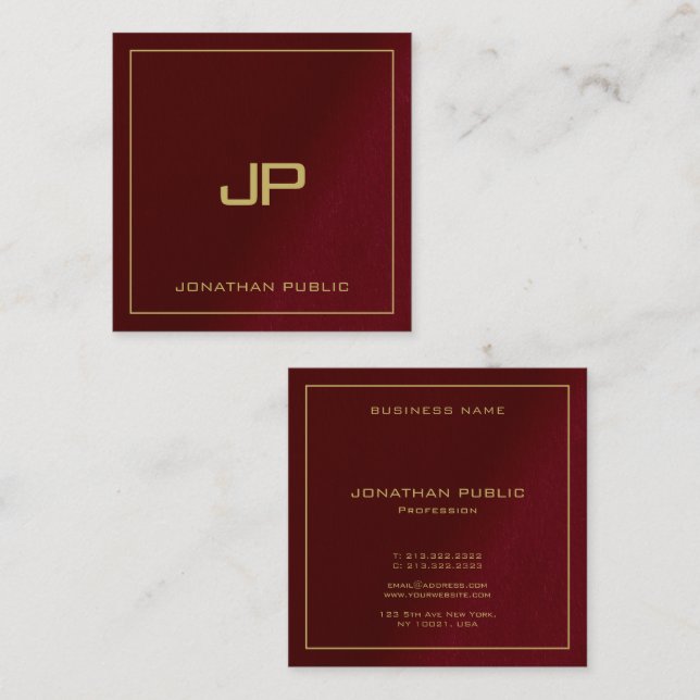 Luxury Elegant Template Gold Text Monogram Square Business Card (Front/Back)